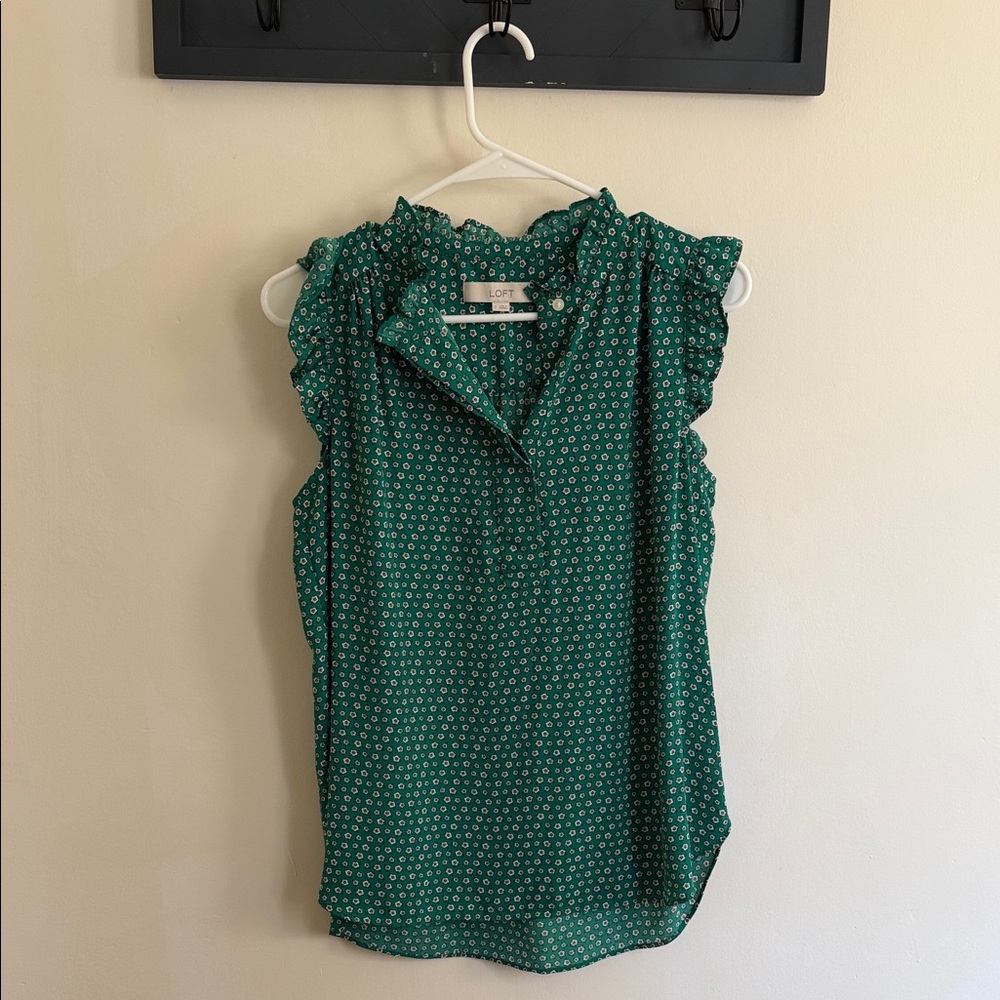 LOFT Emerald Ruffle Blouse Small